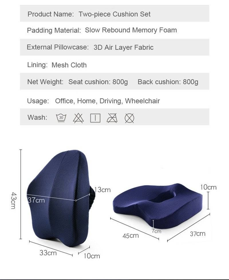 Orthopedic Memory Foam Seat Cushion Coccyx Office Chair Cushion High Support Waist Back Coussin For Car Seat Pain Relief