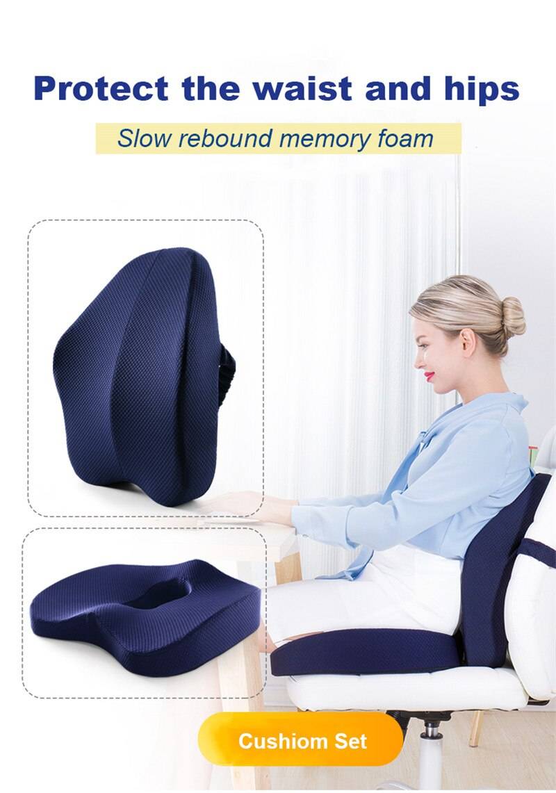 Orthopedic Memory Foam Seat Cushion Coccyx Office Chair Cushion High Support Waist Back Coussin For Car Seat Pain Relief
